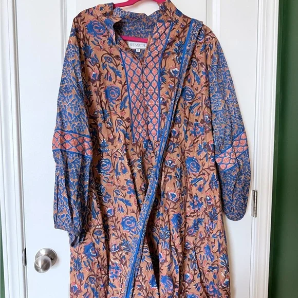 Sue Sartre Blue & Tan Floral Mini Dress - Picture 1 of 3